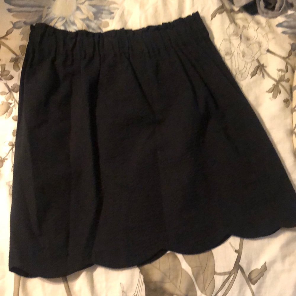 LAUREN JAMES seersucker navy blue indigo skirt scalloped hem sz Large lined